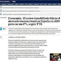 El sector inmobiliario lidera el mercado transaccional en Espaa en 2019 pero cae un 17%, segn TTR